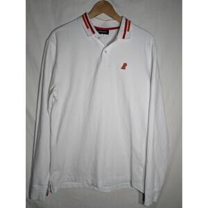 James Bark Mens Long Sleeve White Collared Polo Sz XL Pima Cotton Logo Jetsetter